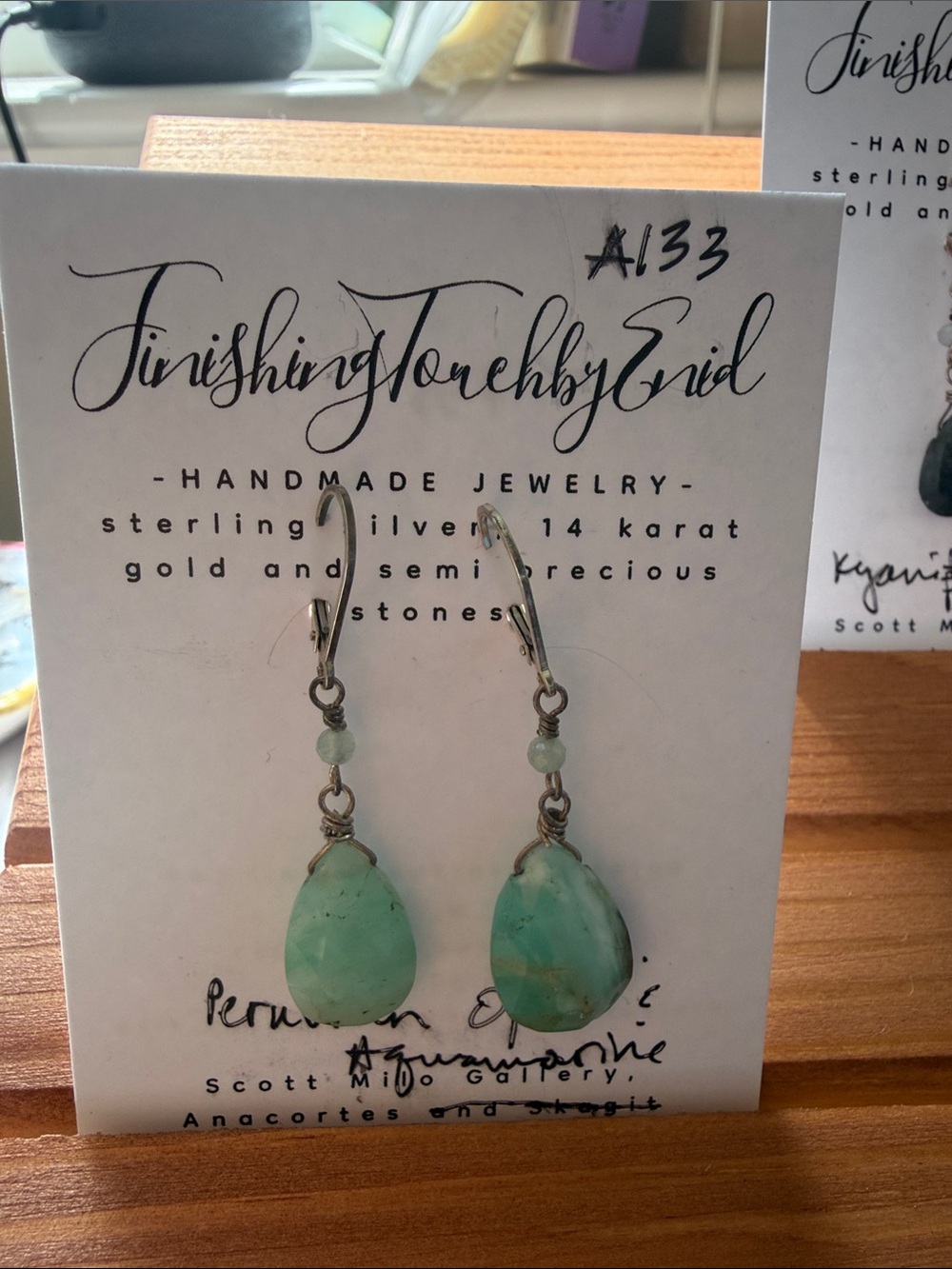 Aqua Green Teardrop Dangle Earrings - Handmade